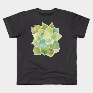 ECHEVERIA SUCCULENT - Watercolor Painting in Greens, Blues, and Rust - Hens & Chicks Plants Kids T-Shirt